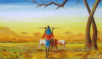 アフリカ人 Painting - アフリカの牛の放牧